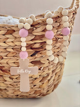Load image into Gallery viewer, Frosted acrylic cross + handcrafted Pom Pom rosary
