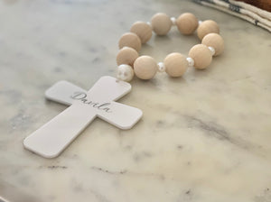 Acrylic Handcrafted Cross + Pearl Lover