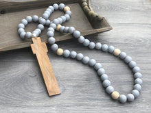 Load image into Gallery viewer, Handcrafted Wooden Cross + Cloudy Gray Painted Beads