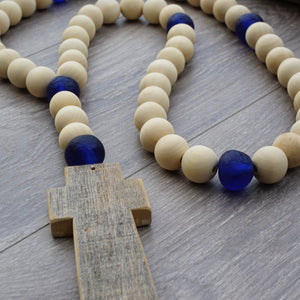 Handcrafted Wooden Cross + Ocean Beads