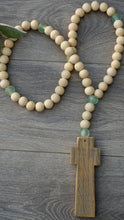 Load image into Gallery viewer, Handcrafted Wooden Cross + Sea Beaded Rosary
