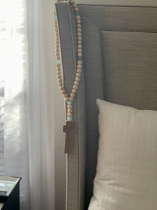 Handcrafted Wooden Cross + Sea Beaded Rosary