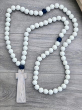 Load image into Gallery viewer, Handcrafted Painted Wooden Cross + Painted White Ocean Glass Closed Garland