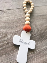 Load image into Gallery viewer, Acrylic Handcrafted Cross + Pom Pom Beaded Blessing
