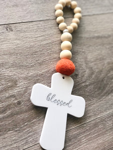 Acrylic Handcrafted Cross + Pom Pom Beaded Blessing