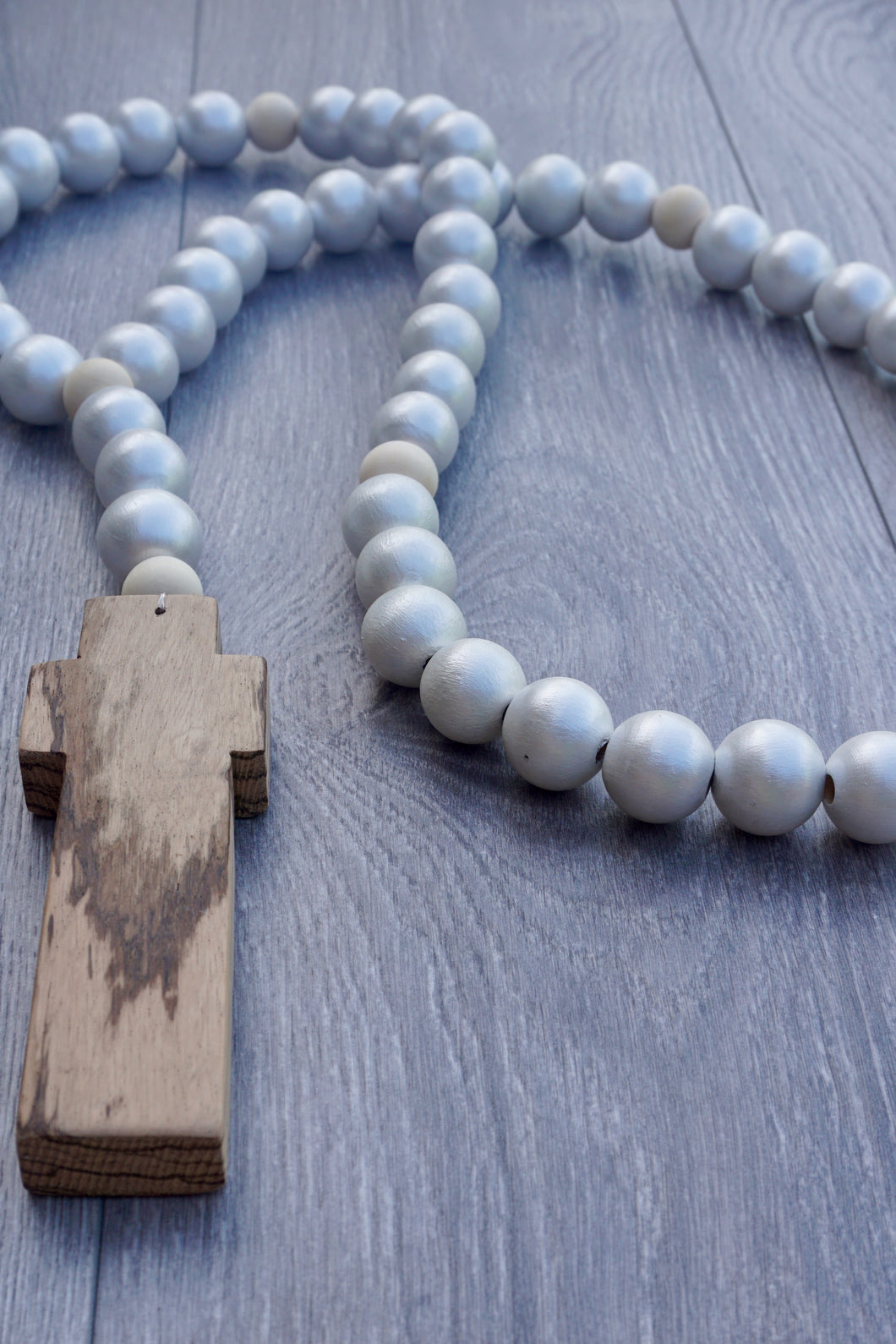 Handcrafted Wooden Cross + Hand painted Pearl Beads