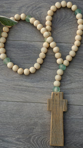 Handcrafted Wooden Cross + Sea Beaded Rosary