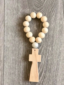 Handcrafted Wooden Cross + Hand painted Pearl Blessing