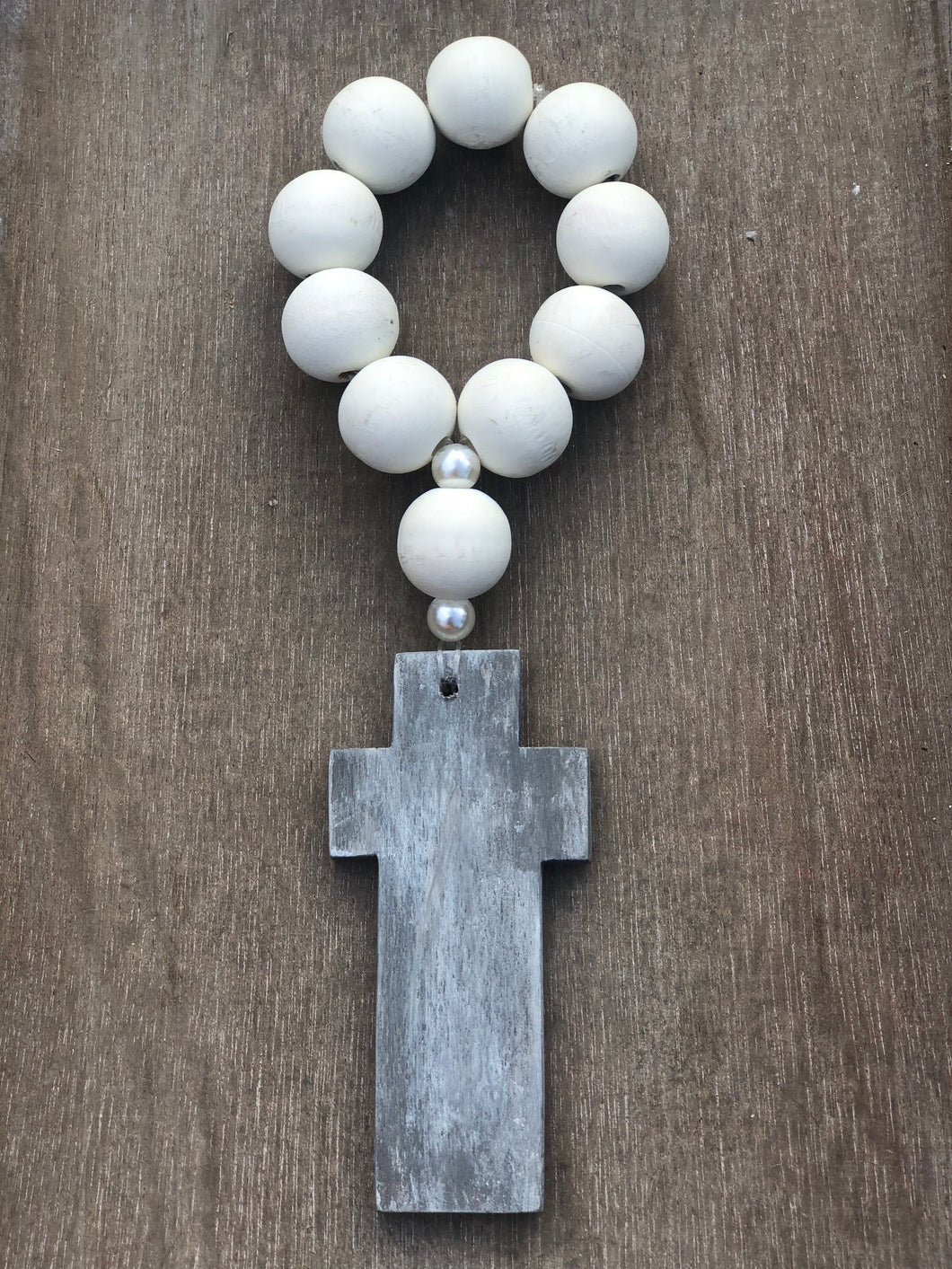 Hand Painted Wooden Cross + Beads