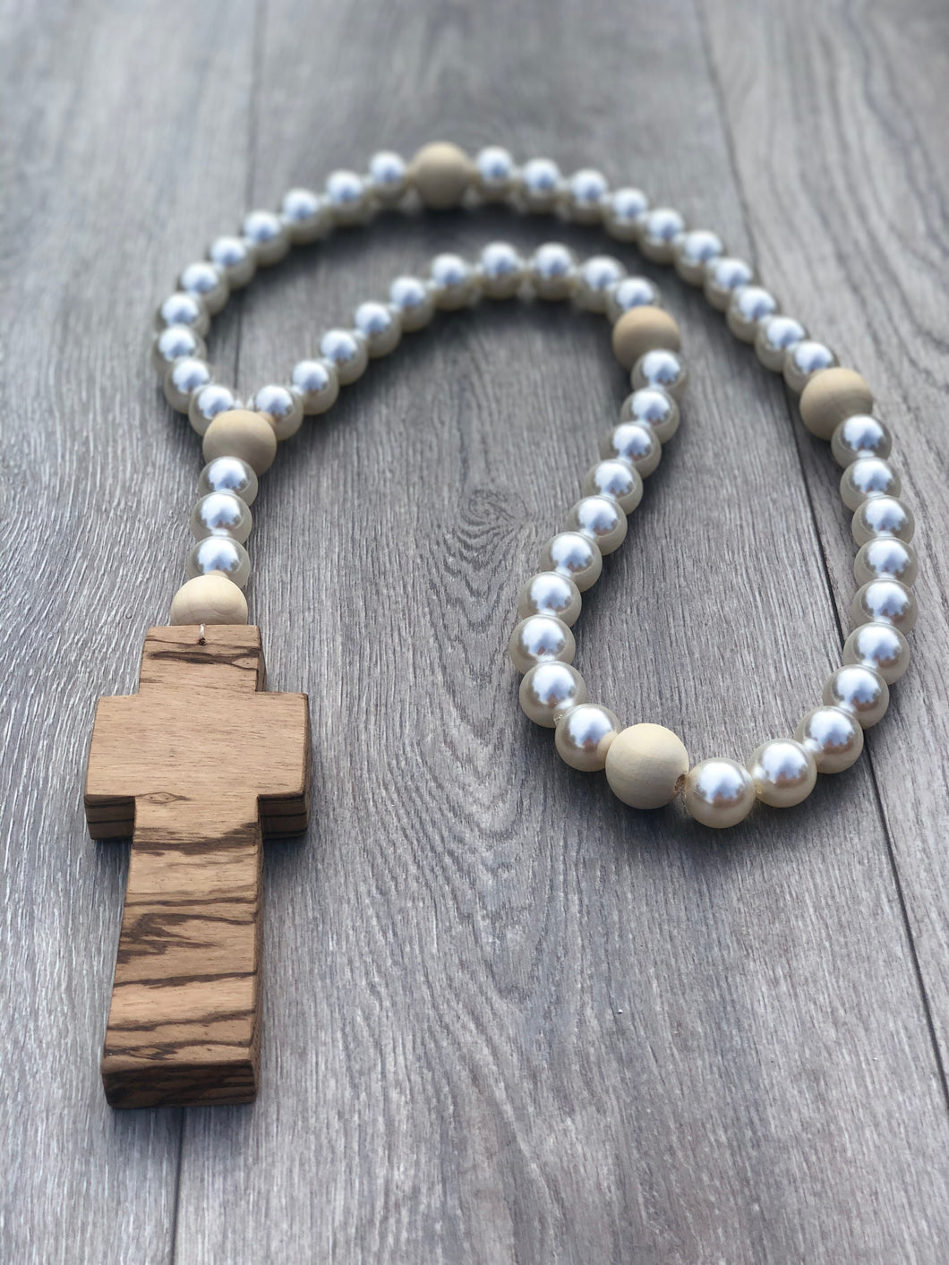 Handcrafted Cross + Pearl Rosary