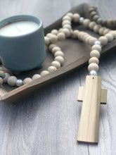 Load image into Gallery viewer, Handcrafted Wooden Cross + Pearl Touch Rosary
