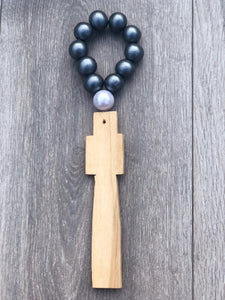 Handcrafted Wooden Cross + Metallic Pearl Blessing