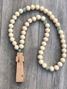 Handcrafted Wooden Cross + Sea Beaded closed garland