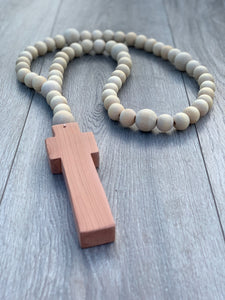 Handcrafted Wooden Cross + Classic Beaded Rosary