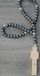 Handcrafted Wooden Cross + Metallic Pearl Beads