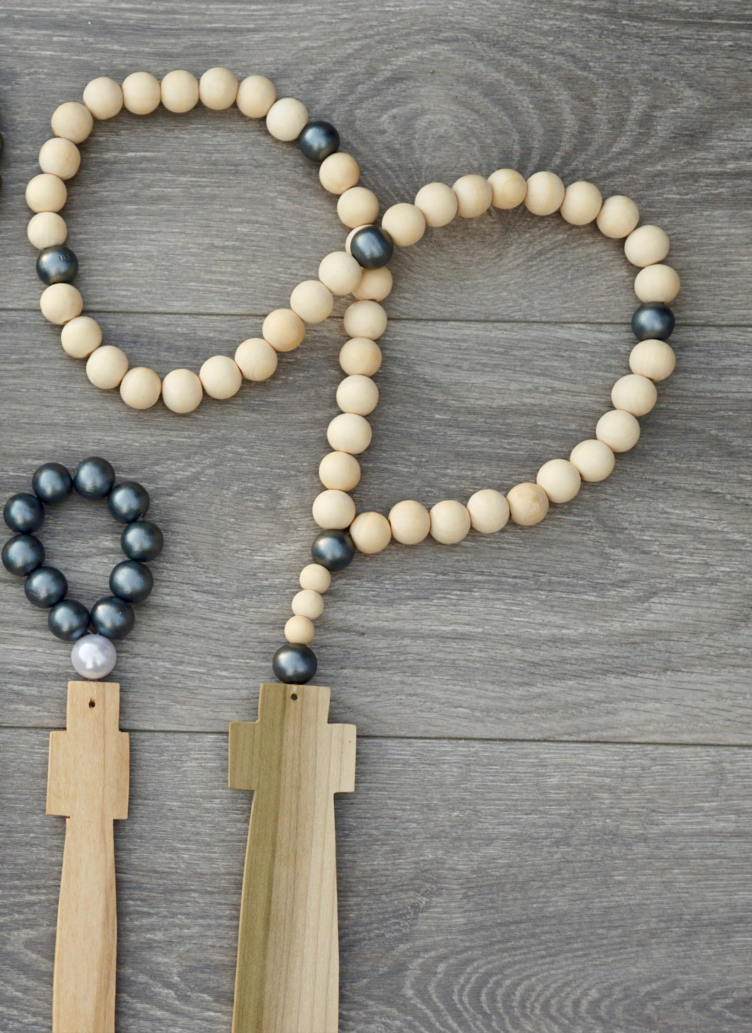 Handcrafted Wooden Cross + Metallic Touch Rosary